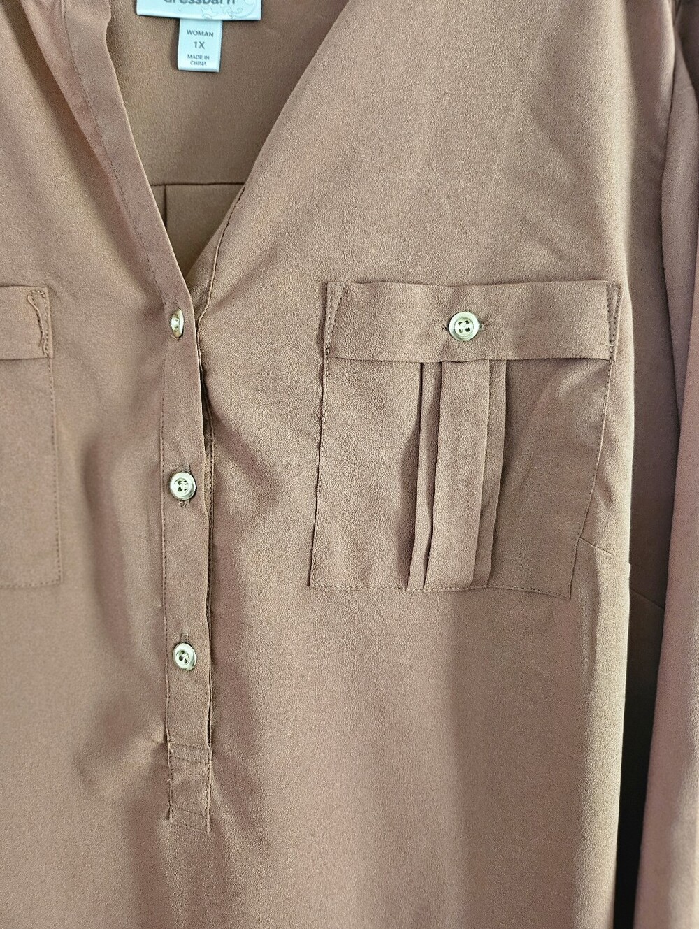1X- dressbarn- Rust-Tone Utility Button Henley Tunic - Picture 3 of 6